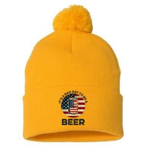 American Flag Beer Glass Its A B.A.D Day To Be A Beer Pom Pom 12in Knit Beanie