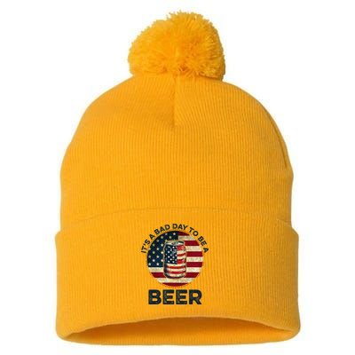American Flag Beer Glass Its A B.A.D Day To Be A Beer Pom Pom 12in Knit Beanie