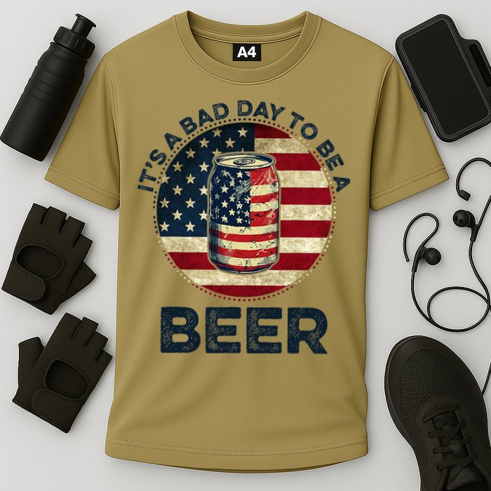 American Flag Beer Glass Its A B.A.D Day To Be A Beer Cooling Performance Crew T-Shirt