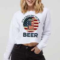 American Flag Beer Glass Its A B.A.D Day To Be A Beer Cropped Pullover Crew