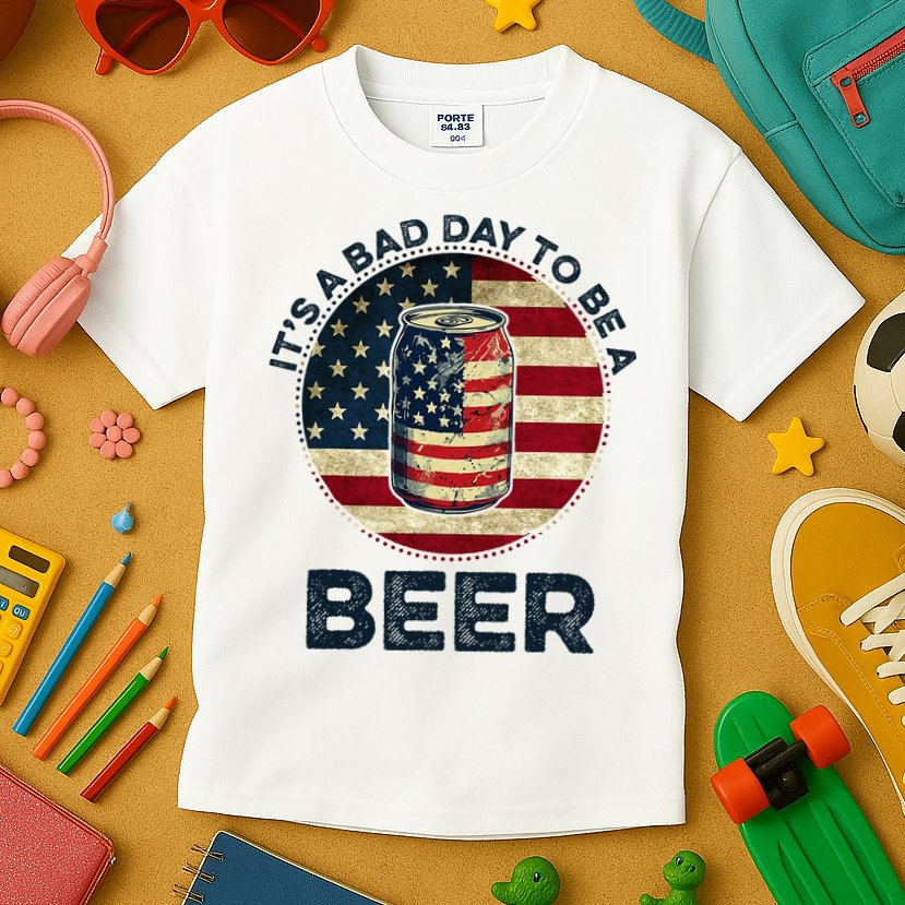 American Flag Beer Glass Its A B.A.D Day To Be A Beer Kids T-Shirt