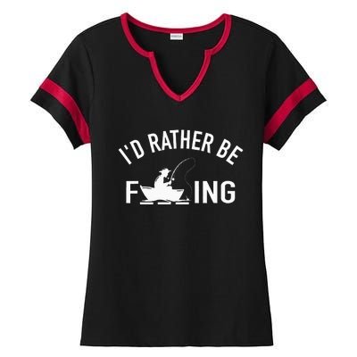 Angler Fishing Boat Fish Fisherman I'd Rather be Fishing Ladies Halftime Notch Neck Tee