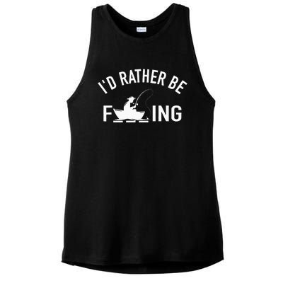 Angler Fishing Boat Fish Fisherman I'd Rather be Fishing Ladies PosiCharge Tri-Blend Wicking Tank