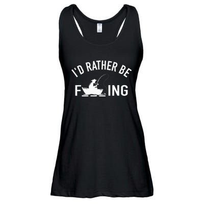 Angler Fishing Boat Fish Fisherman I'd Rather be Fishing Ladies Essential Flowy Tank