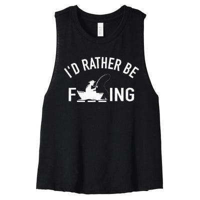 Angler Fishing Boat Fish Fisherman I'd Rather be Fishing Women's Racerback Cropped Tank