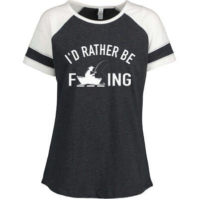 Angler Fishing Boat Fish Fisherman I'd Rather be Fishing Enza Ladies Jersey Colorblock Tee