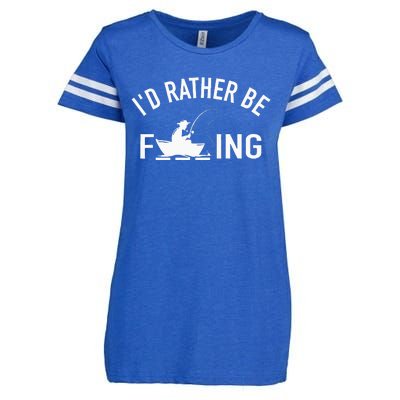 Angler Fishing Boat Fish Fisherman I'd Rather be Fishing Enza Ladies Jersey Football T-Shirt