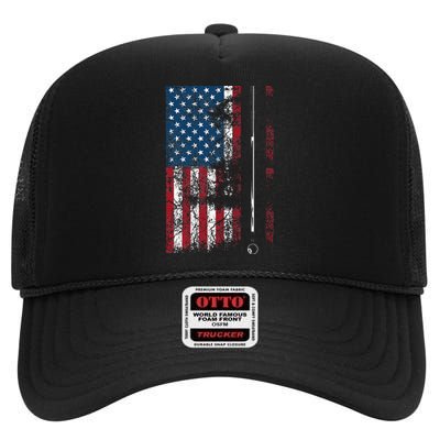 American Flag Billiard Stick Cute Table Game Funny USA Gift High Crown Mesh Back Trucker Hat