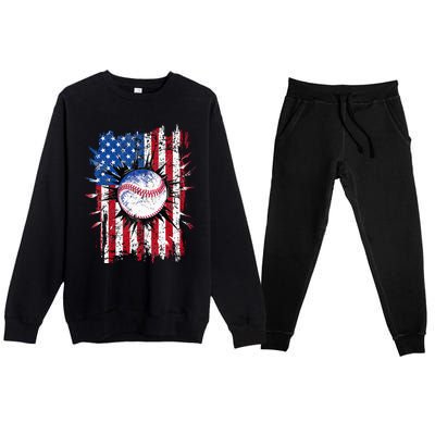 American Flag Baseball Vintage 4th Of July USA Patriotic Premium Crewneck Sweatsuit Set