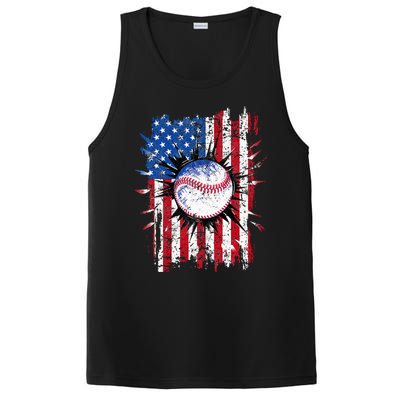 American Flag Baseball Vintage 4th Of July USA Patriotic PosiCharge Competitor Tank