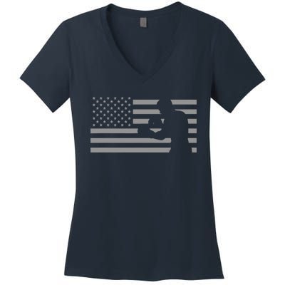 American Flag Boxer Boxing Women's V-Neck T-Shirt