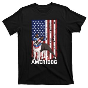 Ameridog Funny Boston Terrier With Sunglases American Flag T-Shirt