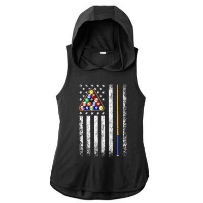 American Flag Billiards Vintage Pool Player Ladies PosiCharge Tri-Blend Wicking Draft Hoodie Tank