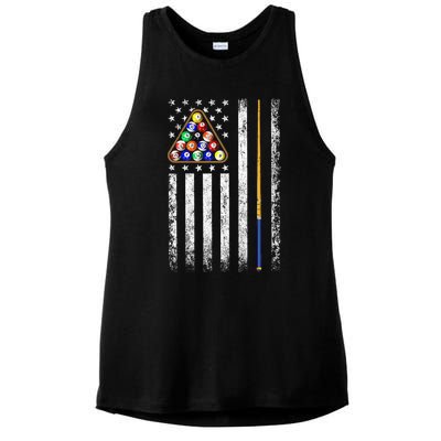 American Flag Billiards Vintage Pool Player Ladies PosiCharge Tri-Blend Wicking Tank