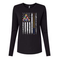 American Flag Billiards Vintage Pool Player Womens Cotton Relaxed Long Sleeve T-Shirt