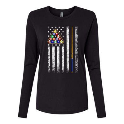 American Flag Billiards Vintage Pool Player Womens Cotton Relaxed Long Sleeve T-Shirt