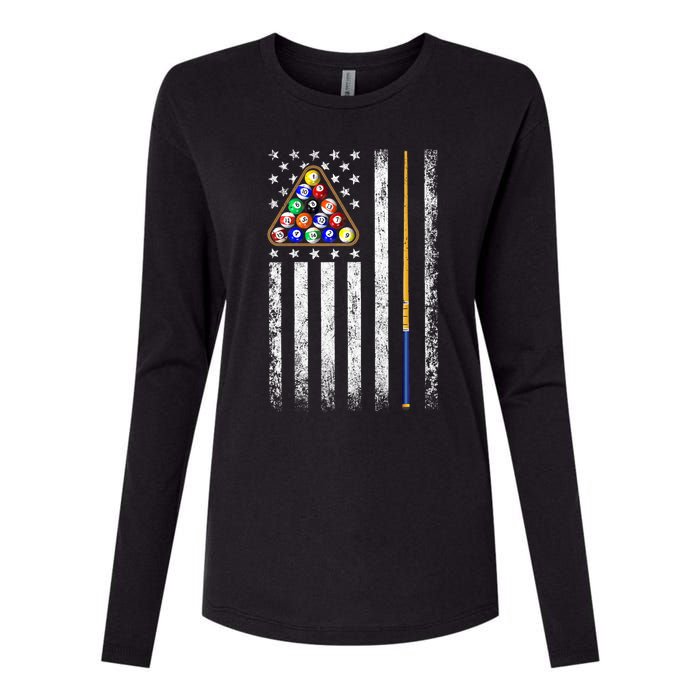 American Flag Billiards Vintage Pool Player Womens Cotton Relaxed Long Sleeve T-Shirt