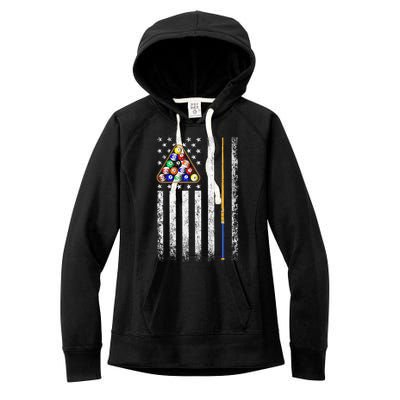 American Flag Billiards Vintage Pool Player Women's Fleece Hoodie