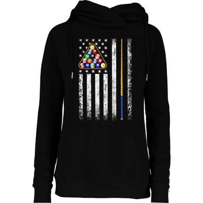 American Flag Billiards Vintage Pool Player Womens Funnel Neck Pullover Hood