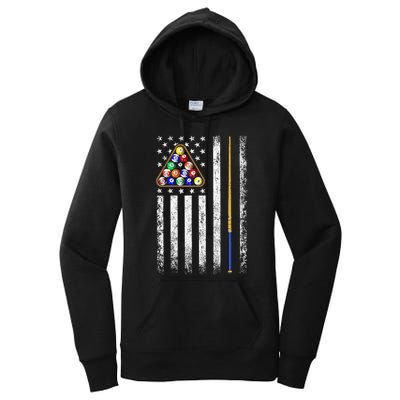 American Flag Billiards Vintage Pool Player Women's Pullover Hoodie