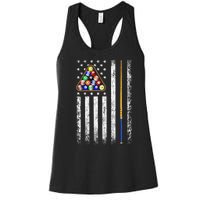 American Flag Billiards Vintage Pool Player Women's Racerback Tank