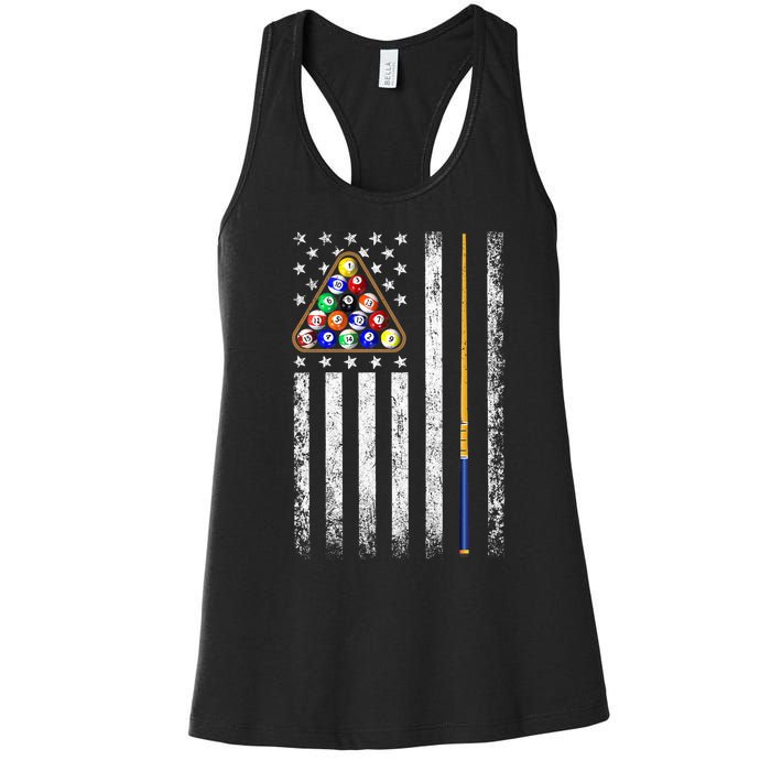 American Flag Billiards Vintage Pool Player Women's Racerback Tank