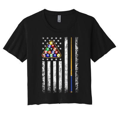 American Flag Billiards Vintage Pool Player Women's Crop Top Tee