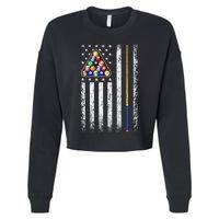 American Flag Billiards Vintage Pool Player Cropped Pullover Crew