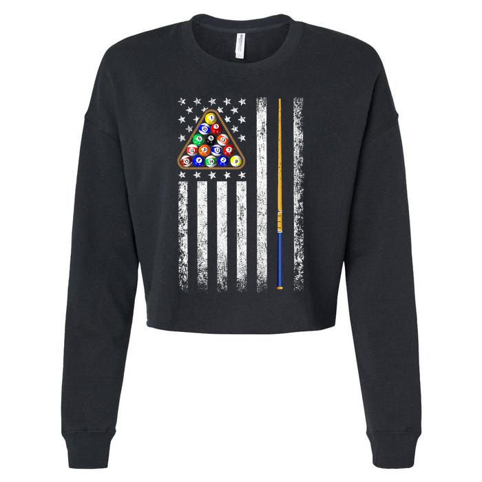 American Flag Billiards Vintage Pool Player Cropped Pullover Crew