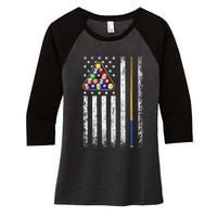 American Flag Billiards Vintage Pool Player Women's Tri-Blend 3/4-Sleeve Raglan Shirt