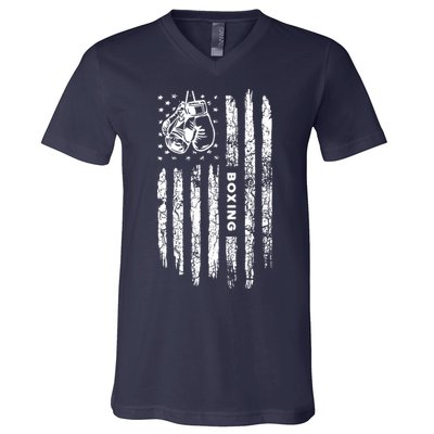 American Flag Boxing Distressed Boxer Vintage Boxing V-Neck T-Shirt