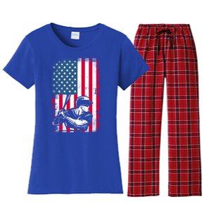 American Flag Baseball Team Gift Gift Women's Flannel Pajama Set