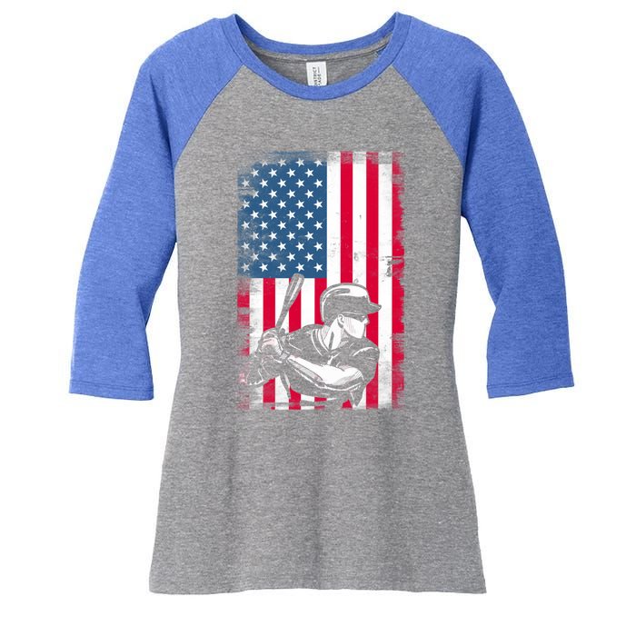 American Flag Baseball Team Gift Gift Women's Tri-Blend 3/4-Sleeve Raglan Shirt