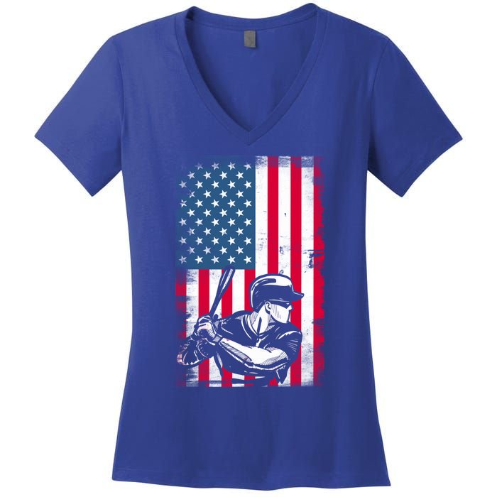 American Flag Baseball Team Gift Gift Women's V-Neck T-Shirt