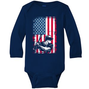 American Flag Baseball Team Gift Gift Baby Long Sleeve Bodysuit