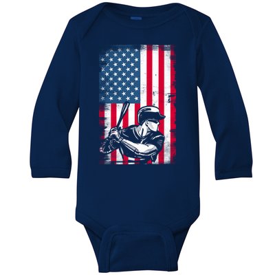 American Flag Baseball Team Gift Gift Baby Long Sleeve Bodysuit