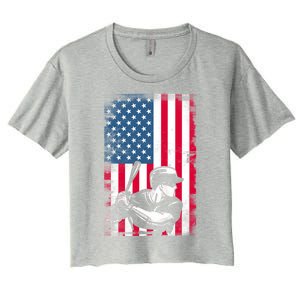 American Flag Baseball Team Gift Gift Women's Crop Top Tee