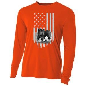 American Flag Belgian Draft Horses Gift For Farmer Meaningful Gift Cooling Performance Long Sleeve Crew