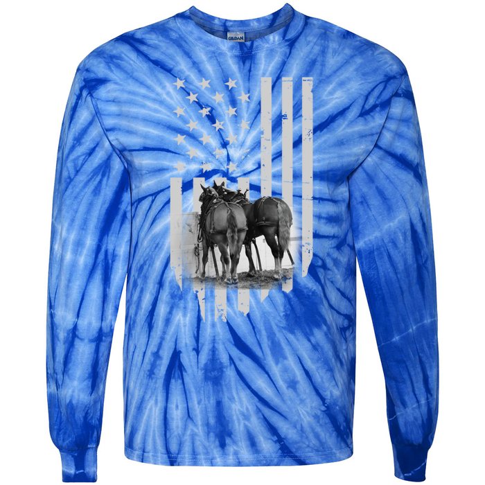 American Flag Belgian Draft Horses Gift For Farmer Meaningful Gift Tie-Dye Long Sleeve Shirt