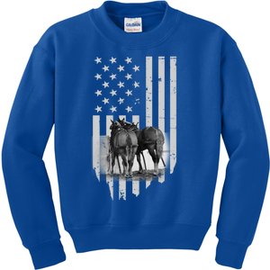 American Flag Belgian Draft Horses Gift For Farmer Meaningful Gift Kids Sweatshirt