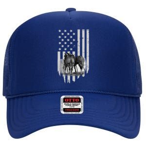 American Flag Belgian Draft Horses Gift For Farmer Meaningful Gift High Crown Mesh Back Trucker Hat