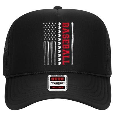 American Flag Baseball Team Gift For Men Women High Crown Mesh Back Trucker Hat