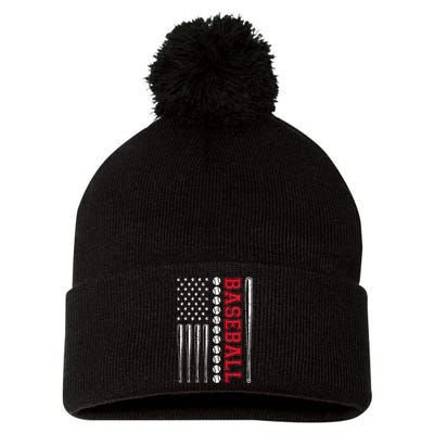 American Flag Baseball Team Gift For Men Women Pom Pom 12in Knit Beanie