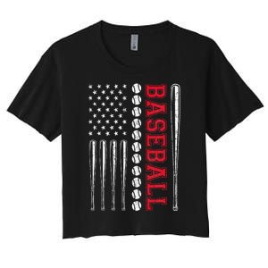 American Flag Baseball Team Gift For Men Women Women's Crop Top Tee