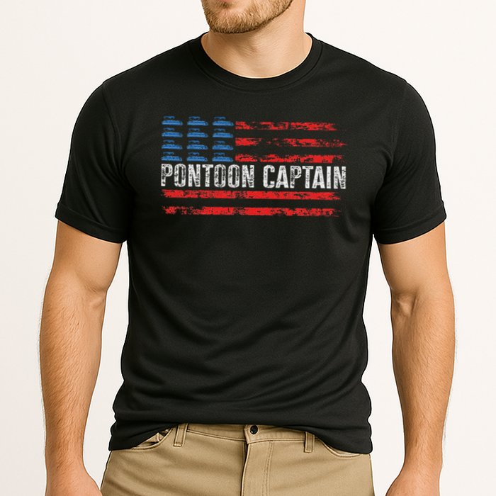 American Flag Boating Clothing 's Black Pontoon Boat Captain 4th Of July Cooling Performance Crew T-Shirt