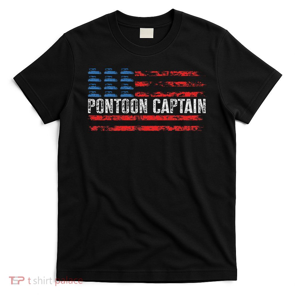American Flag Boating Clothing 's Black Pontoon Boat Captain 4th Of July T-Shirt