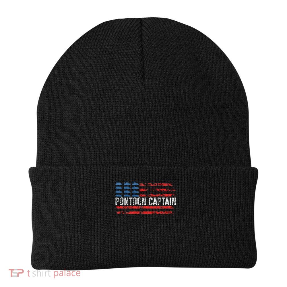 American Flag Boating Clothing 's Black Pontoon Boat Captain 4th Of July Beanie