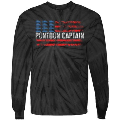 American Flag Boating Clothing 's Black Pontoon Boat Captain 4th Of July Tie-Dye Long Sleeve Shirt