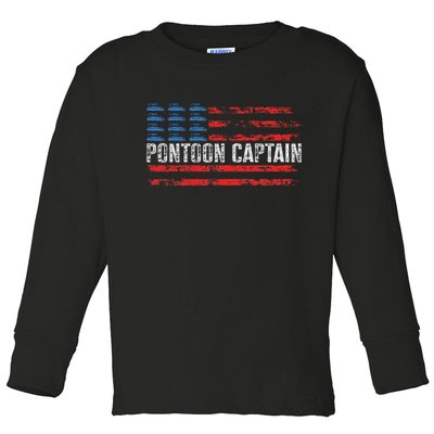 American Flag Boating Clothing 's Black Pontoon Boat Captain 4th Of July Toddler Long Sleeve Shirt