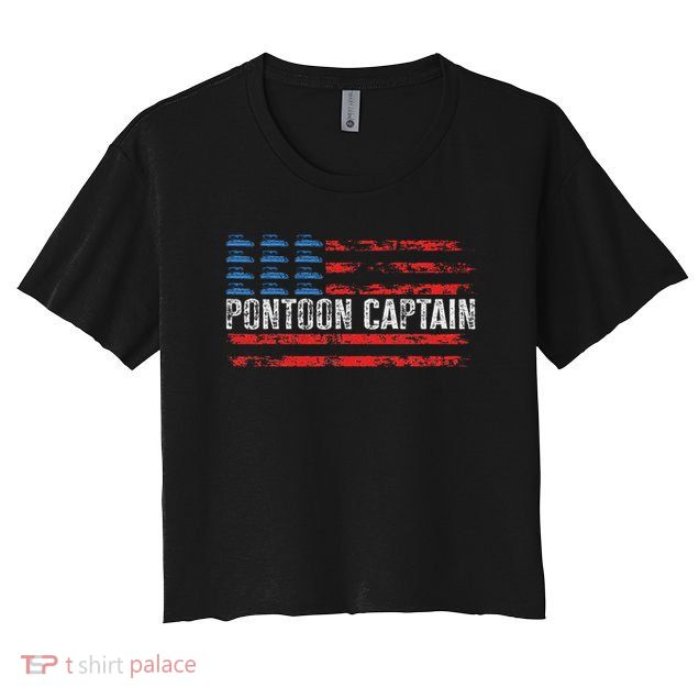 American Flag Boating Clothing 's Black Pontoon Boat Captain 4th Of July Crop Top